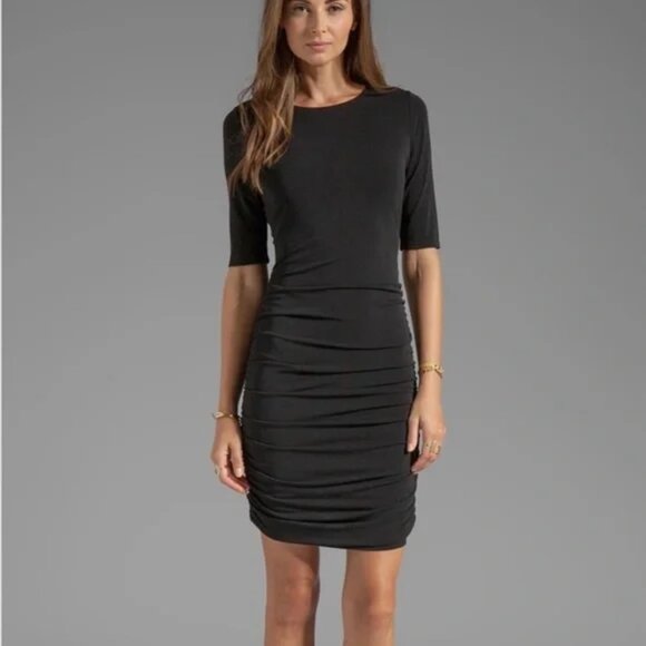 ALICE + OLIVIA AIR Ruched Half Sleeve Little Black Dress - Picture 1 of 9